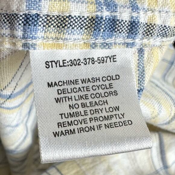 Roper Cotton Short Sleeve Button Down Shirt Size Large Blue Yellow White - Picture 7 of 7